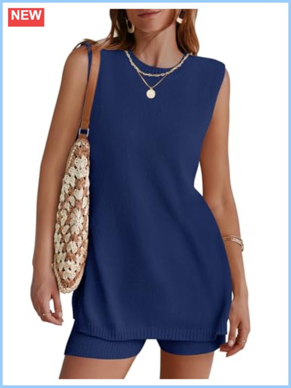 Sleeveless Knit Sweater Lounge Set Tunic Top and Shorts 2 Piece Beach Vacation